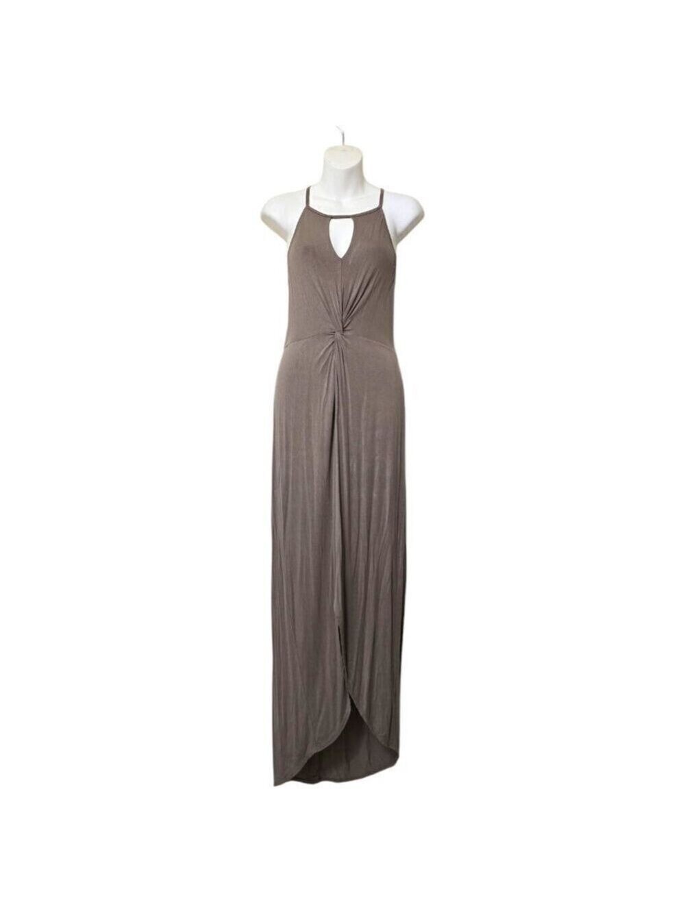 Everly Tan Column Stretch Key Hole Twist Front Maxi Dress Sz S